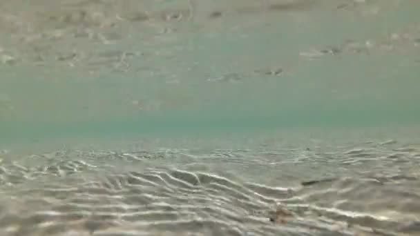 海砂底、砂の上の太陽のまぶしさ、ビデオアクションカム. — ストック動画