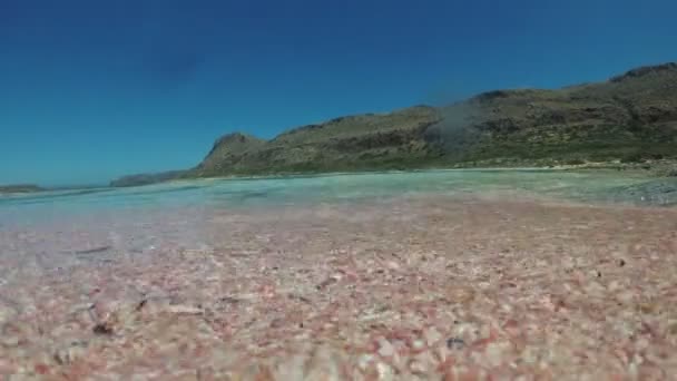 Tropical beach, pink sand and clear sea. Calm sea wave. — Stock Video