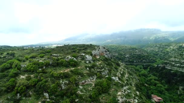 Tiro aéreo: panorama, montañas y bosque . — Vídeo de stock