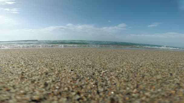 Sea sandy beach, sea wave, surf. Marine background. — Stock Video
