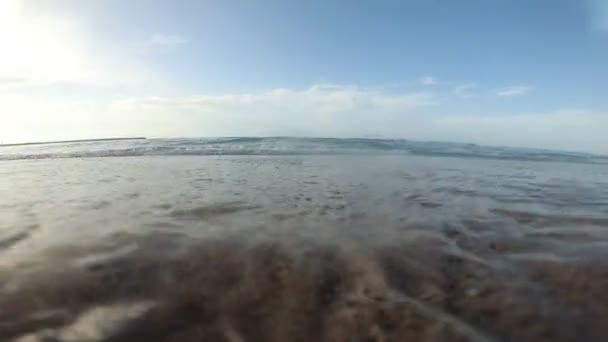 Deniz geçmişi. Deniz kumlu plaj, deniz dalgası, sörf. — Stok video