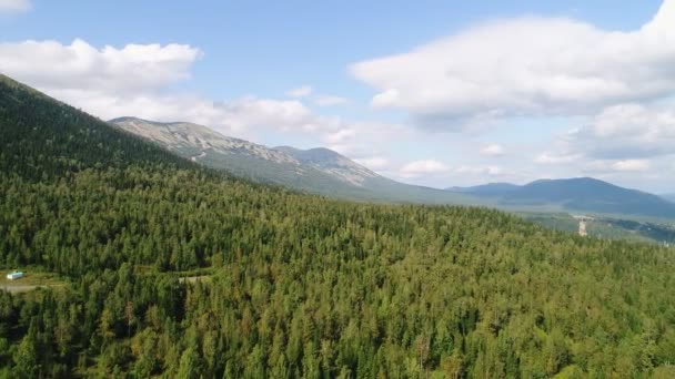 Légi: zöld vadon élő erdők és hegyek. Gyönyörű panoráma a természetre. — Stock videók