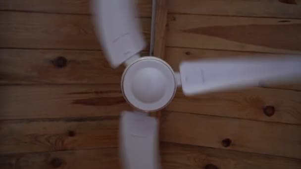 Ventilátor se otáčí na stropě. Stropní ventilátor se rychle otáčí — Stock video