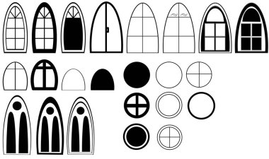 pencere koleksiyonu çizimleri, farklı mimari unsurlar ev ya da binaların pencere biçimi