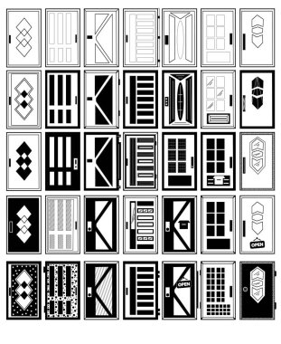 kapı koleksiyonu çizimleri, farklı mimari öğeler ev ya da bina setleri kapı stili