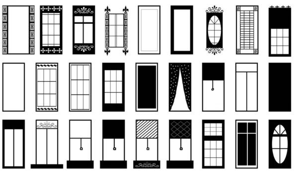 Windows Collection Drawings Different Architectural Elements Set House Buildings Window — Stock Photo, Image