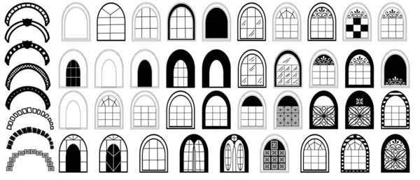 Σχέδια Συλλογής Παραθύρων Διαφορετικά Αρχιτεκτονικά Στοιχεία Σύνολο Στυλ Παραθύρων Σπιτιών — Φωτογραφία Αρχείου