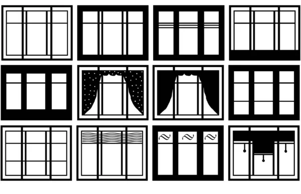 Windows Collection Drawings Different Architectural Elements Set House Buildings Window — Stock Photo, Image
