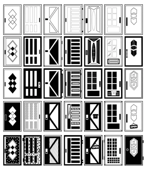 Rysunki Kolekcji Drzwi Różne Elementy Architektoniczne Komplet Domu Lub Budynków — Zdjęcie stockowe