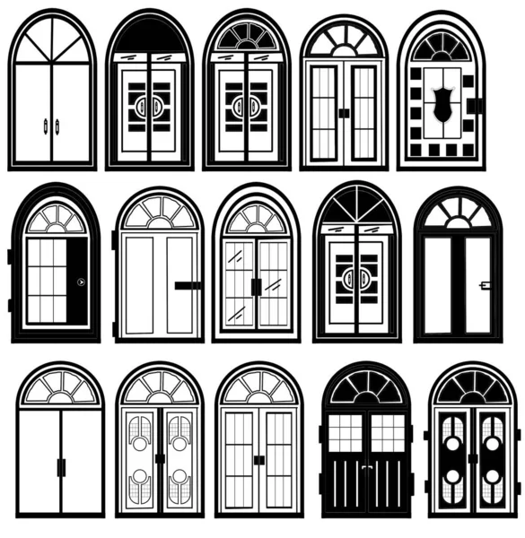 Disegni Collezione Porte Diversi Elementi Architettonici Set Casa Edifici Stile Immagine Stock