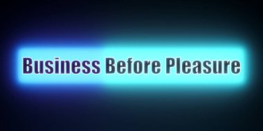 İş zevkten önce gelir. Aydınlatılmış metinli renkli afiş, zevkten önce iş. Öz disiplin, kontrol, cesaret, şartlar ve talimatlar.