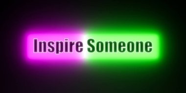 Birine ilham ver. Aydınlatılmış metinlerle parlayan renkli bayrak, birine ilham verir. Fikirler, yaratıcılık, iletişim, tavsiye, hayal gücü.