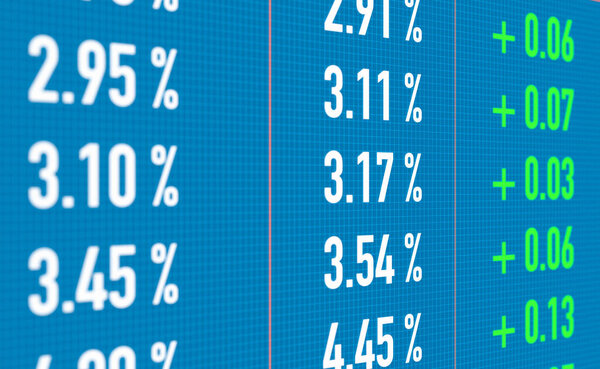 Interest rates, yields and aboslute changes. Bond market, savings, investment, financial markets, Interest rates concept. 3D illustration