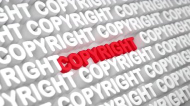 Telif hakkı, kırmızı ve beyaz harflerle yazılmış metin, fikri mülkiyet uyarısı işareti, sahibi. İş, fikri mülkiyetin korunması, patent, hukuk. 3 Boyutlu Canlandırma