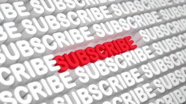 Abone ol, kırmızı ve beyaz harflerle mesaj yaz, sosyal medyaya kaydet. Kayıt, pazarlama, sosyal medya takipçileri, iletişimi güncelleme. 3 Boyutlu Canlandırma