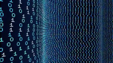 Soyut ikili kodu mavi ve beyaz olarak kapat, bilgisayar dili, yazılım programlama. Teknoloji, kodlama, bilim, sanatsal zeka, makine öğrenimi. 3 Boyutlu Canlandırma