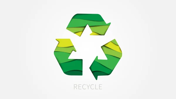 Recycle Teken Papier Knippen Stijl Vectorillustratie Recycle Hergebruik Symbool Creatief — Stockvector