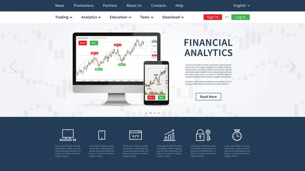 Ilustração Vetor Negociação Financeira Página Web Landing Page Stock Market — Vetor de Stock