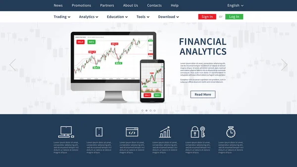 Pagina Web Illustrazione Vettoriale Trading Finanziario Pagina Iniziale Concetto Creativo — Vettoriale Stock