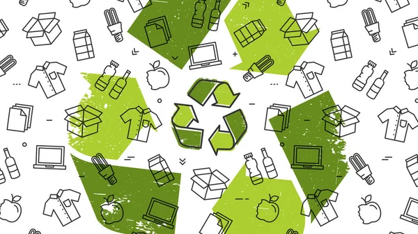 Grunge Recycle Teken Met Recycleerbare Producten Vectorillustratie Recycleerbaar Dingen Opnieuw — Stockvector