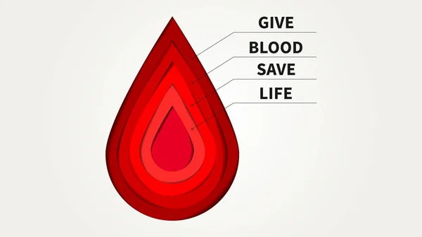 Donación Sangre Papel Corte Estilo Vector Ilustración Con Gota Roja — Vector de stock