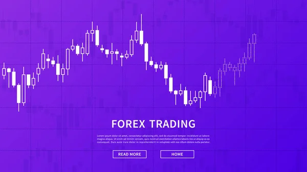 Bagan Pasar Saham Grafik Vektor Banner Pada Latar Belakang Ungu - Stok Vektor