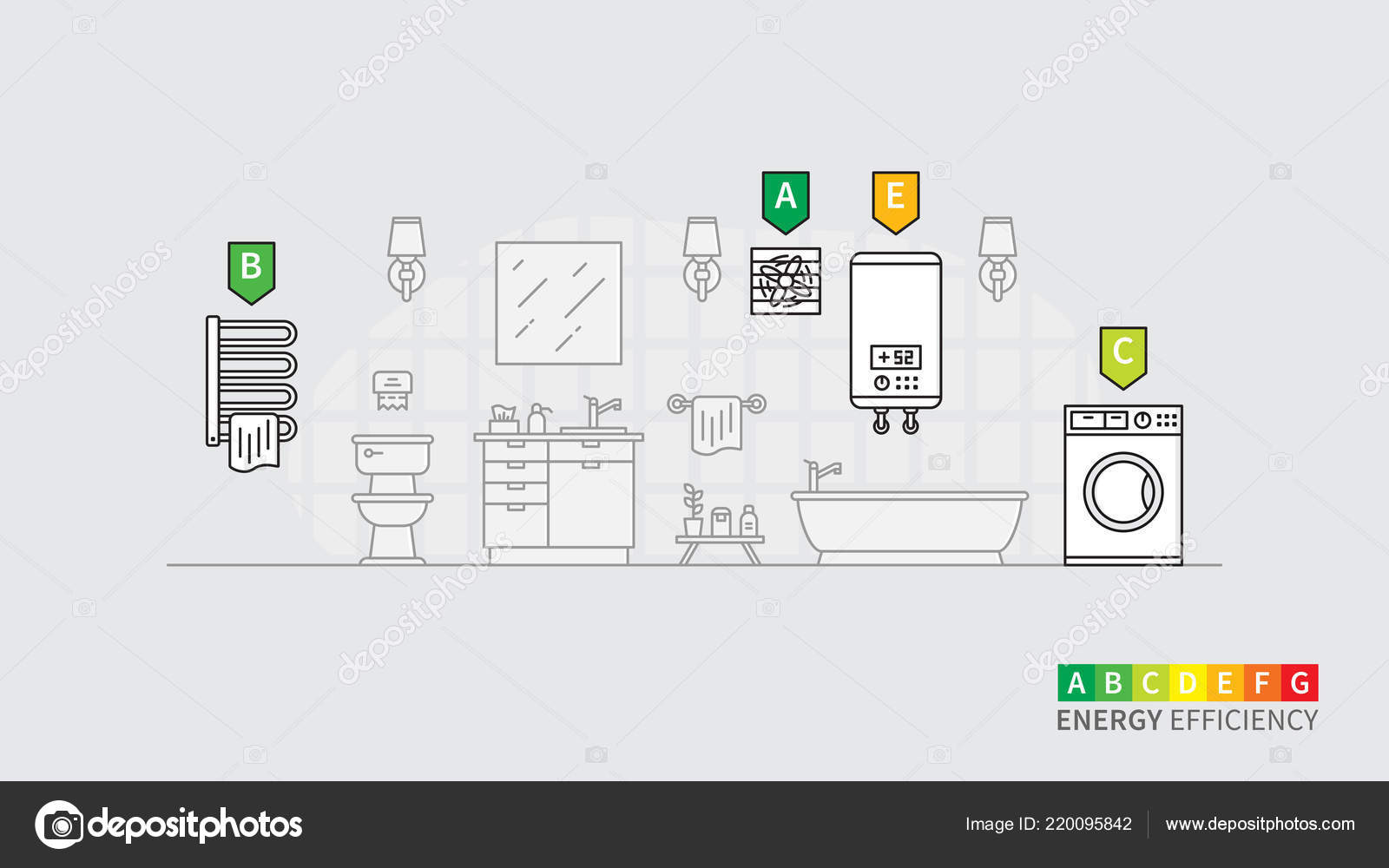 Energy Consumption Electric Devices Bathroom Vector Illustration Bathroom Interior Washing Stock