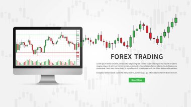 Döviz masaüstü vektör çizim üzerinde ticaret için Forex grafik. Finansal borsa kavramı Web sayfası afiş için.