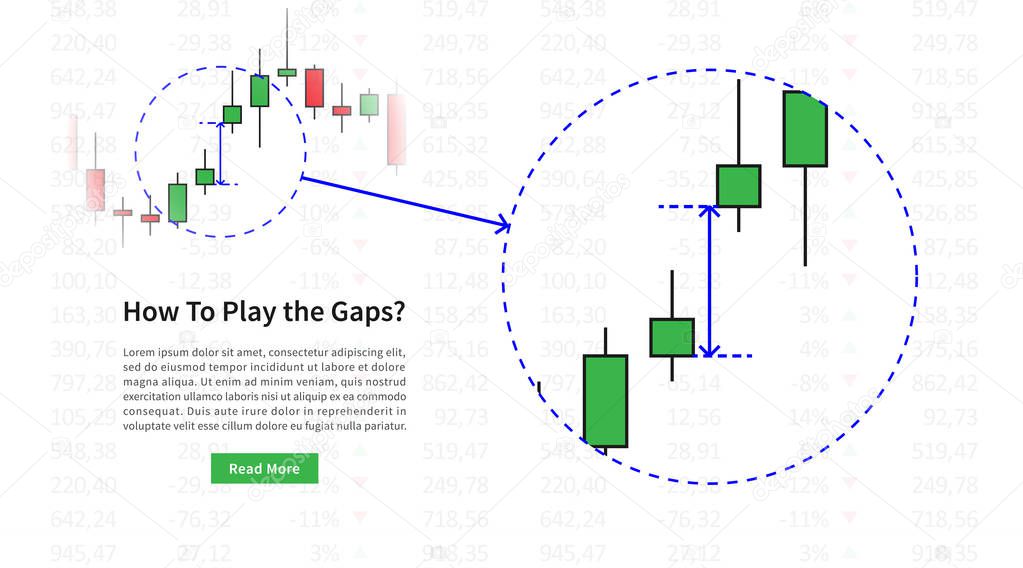 Forex gap vector illustration. Gap between open and close prices of stock market.