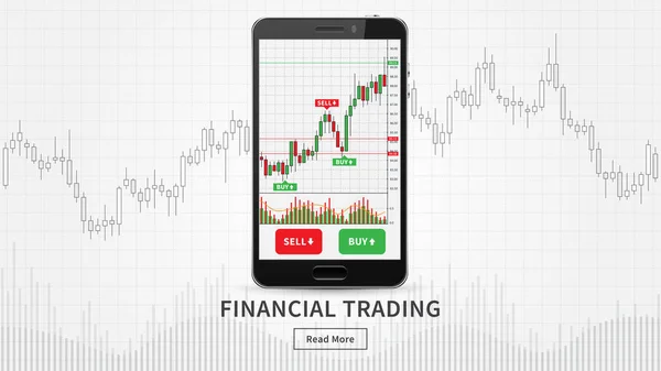 Smartphone com gráficos de comércio financeiro ilustração vetorial — Vetor de Stock