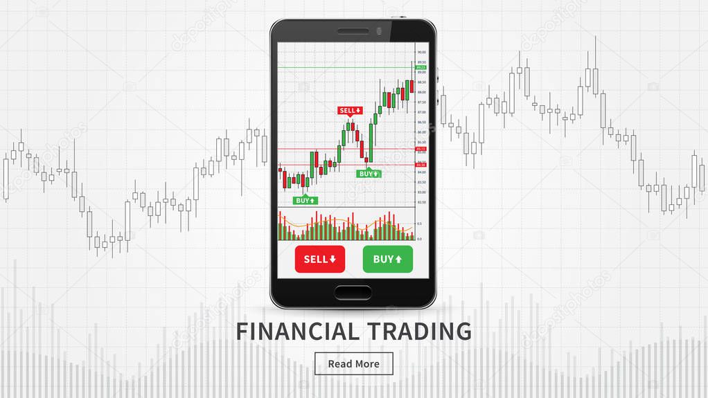 Smartphone with financial trade charts vector illustration