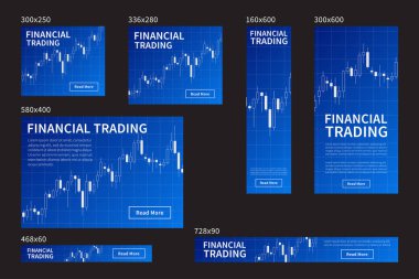 Forex stok Web sitesi vektör mavi afiş seti