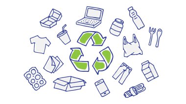 Geri dönüşüm el çizilmiş taslak kavramı vektör illüstrasyon