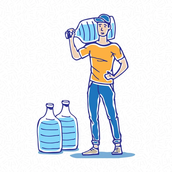 Proveedor de agua potable portador dibujado a mano vector ilustración — Vector de stock