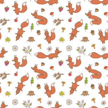 Sincap Dikişsiz vektör desen el çizilmiş sincap