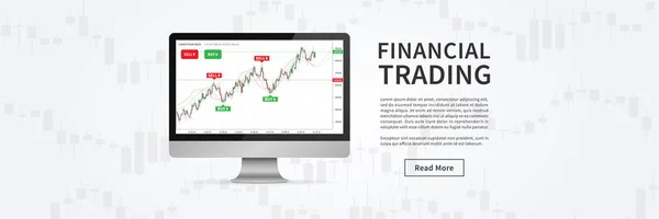 Forex trade chart vector banner 있는 데스크톱 — 스톡 벡터