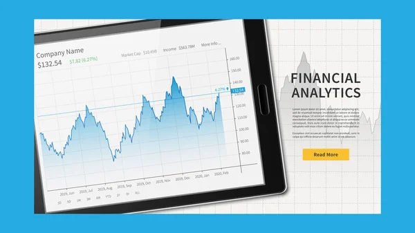 Tablet Com Banner Web Gráfico Comércio Ações Ilustração Vetorial Fintech — Vetor de Stock