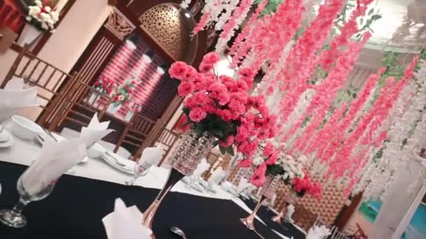 Dinner Table Setting Wedding Banquet Gala Dinner — Stock Video