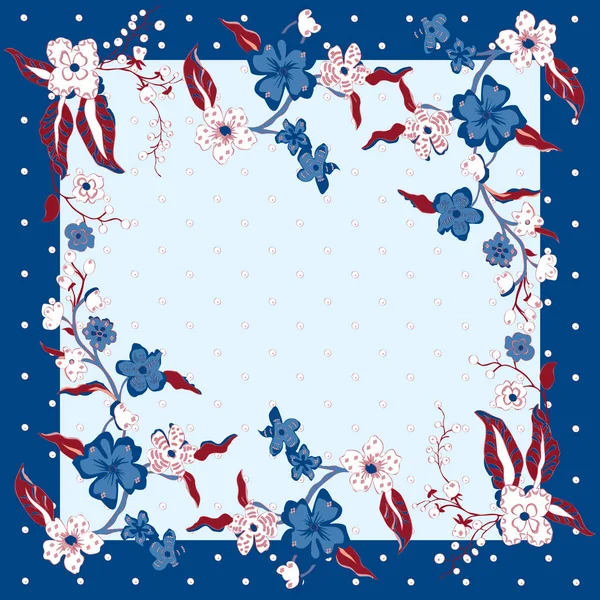 Güzel masa örtüsü etnik çiçekler. Güzel vektör süsleme. Kartı, bandana baskı, atkı tasarımı, peçete. Koyu mavi bej süslü tasarlamak pastel vlue üzerinde. Yazdırma için hazır.