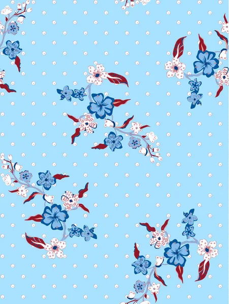 Model blând fără sudură de polka dot cu flori. Frumos ornament floral simplu. Ilustrație vectorială pentru țesături, hârtie scrapbooking și alte — Vector de stoc