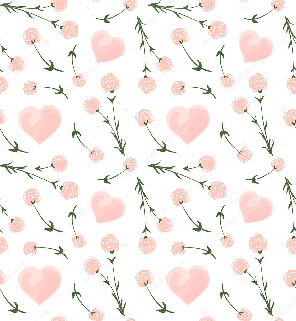 Seamless pattern with gentle hand drawn florals in pastel colors. Flower wallpaper in romantic retro style for fabric, backdrop, wrappint paper, cover, cards, textile