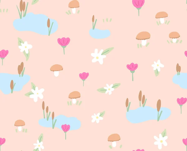 Bahar çiçekleri seamless modeli pembe bir arka plan üzerinde. Şirin çocuksu stil tatil arka plan. Tekstil, kumaş, dekor için tasarım.