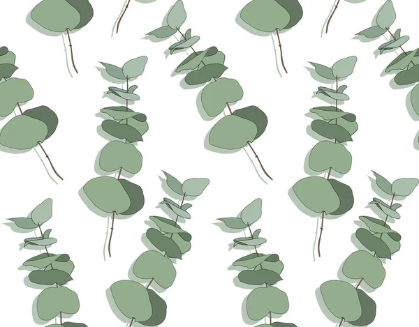 Eucalyptus Babyblå, lövverk naturliga grenar med gröna blad frön tropiska sömlösa mönster. — Stock vektor