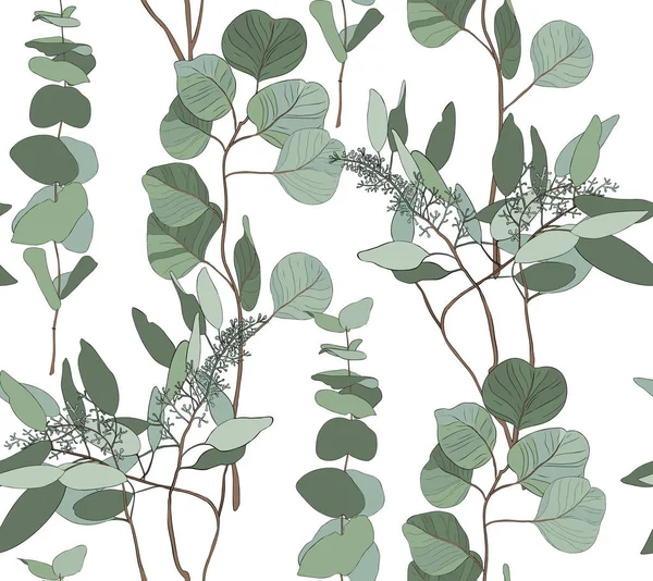 유칼립투스 파란색 나뭇잎 디자이너 소박한 스타일 디자인에 우아한 그림을 — 스톡 벡터