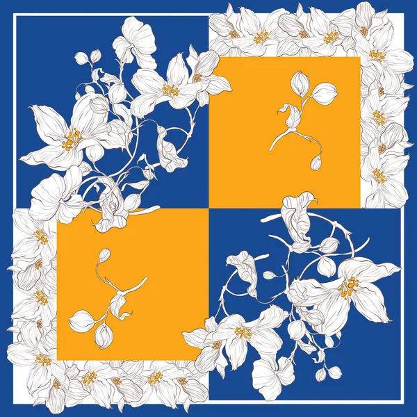 Μεταξωτό μαντήλι με άνθη. Αφηρημένη απρόσκοπτη διανυσματικό μοτίβο με χειροποίητα floral στοιχεία. — Διανυσματικό Αρχείο
