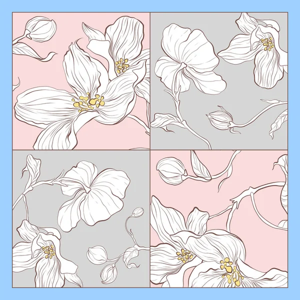 Bufanda de seda con flor de manzana. Patrón vectorial sin costura abstracto con elementos florales dibujados a mano . — Vector de stock