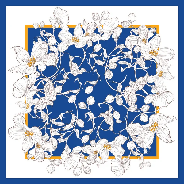 Шелковый шарф с яблочным цветком. Абстрактный бесшовный векторный узор с нарисованными вручную цветочными элементами . — стоковый вектор