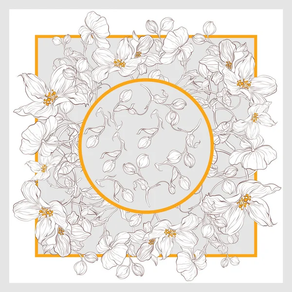 Elma çiçekli ipek eşarp. El çizimi çiçek elementleri ile soyut, pürüzsüz vektör deseni.