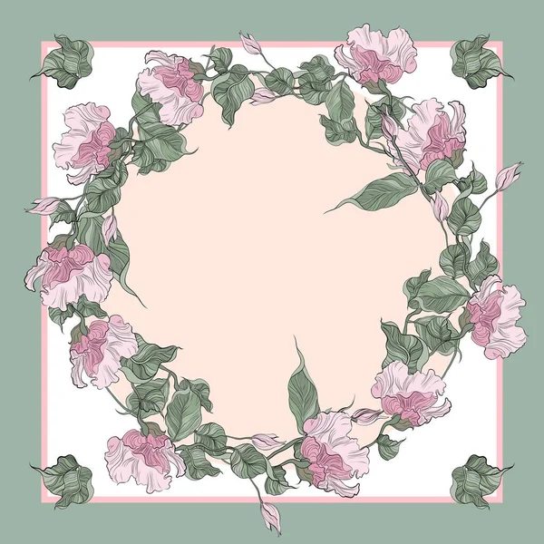 Çiçek açan östonmalı ipek eşarp. El çizimi çiçek elementleri ile soyut, pürüzsüz vektör deseni.