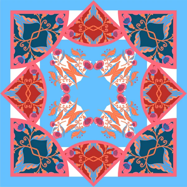 Foulard en soie avec motif vectoriel de fleurs abstraites avec des éléments floraux dessinés à la main . — Image vectorielle